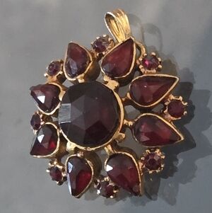 Mid-century Unique Austrian Deep Red Ruby Color Brooch Pendant